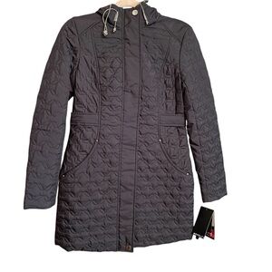Novelti Quilted Navy Hooded Jacket-Size XS-NWT-Water Repellant-Thin-Lightweight